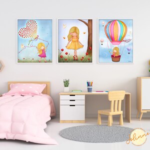 Set of 3 posters girl bedroom,Children room posters,Toddler girl room decor,Art for girls,Set of pictures for girls