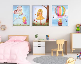 Set of 3 posters girl bedroom,Children room posters,Toddler girl room decor,Art for girls,Set of pictures for girls