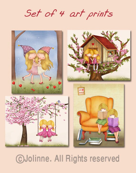 Sisters Wall Art Girls Room Posters Art Art For Kids Bedroom Twin Girls Bedroom Decoration Drawings Prints Illustrations Kids Artwork