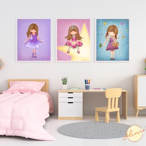 Set of 3 posters for girls room,Toddler girl bedroom wall art prints, Posters kids Room, Custom hair skin