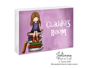 Book lover wall art,Reading books door sign,Reading Corner Sign,Custom Kid Book Lover Sign, Library wall art,Students door sign