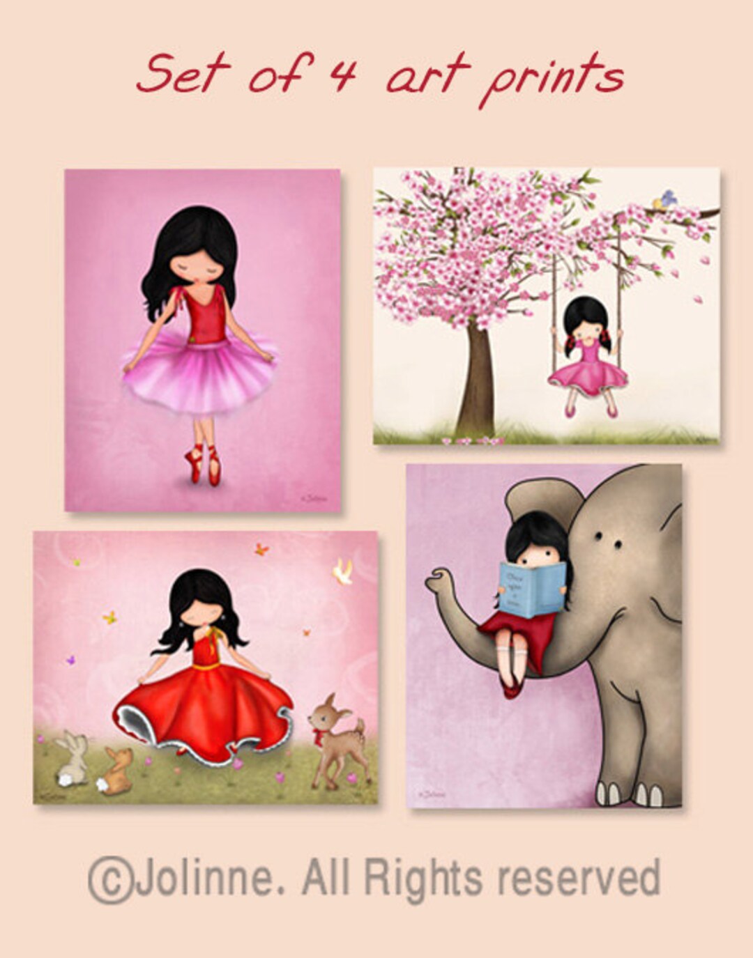 Girls Room Decor,set of 4 Prints,girls Room Wall Art,pink Wall Art