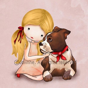 Girl and Puppy Art Print, Kids Room Decor, Personalized Gift image 5