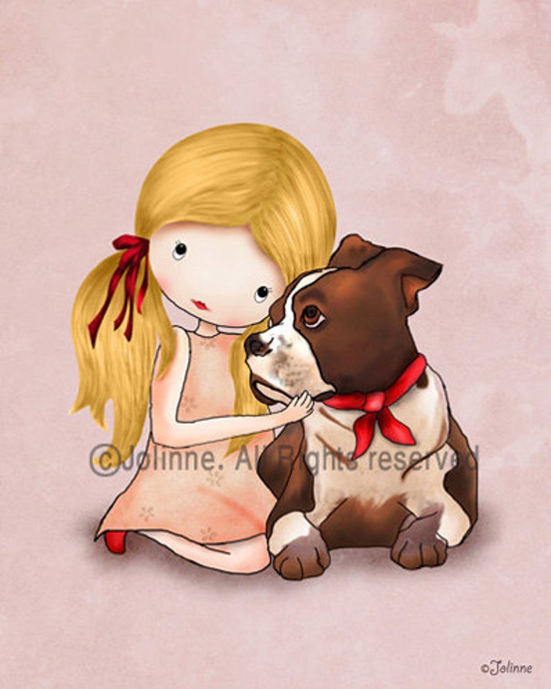 Girl and Puppy Art Print, Kids Room Decor, Personalized Gift image 5