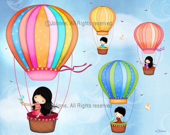 Hot air balloon kids room art,Childrens room decor,Wall picture home decor kids,Brothers Sisters artwork,Playroom picture artwork