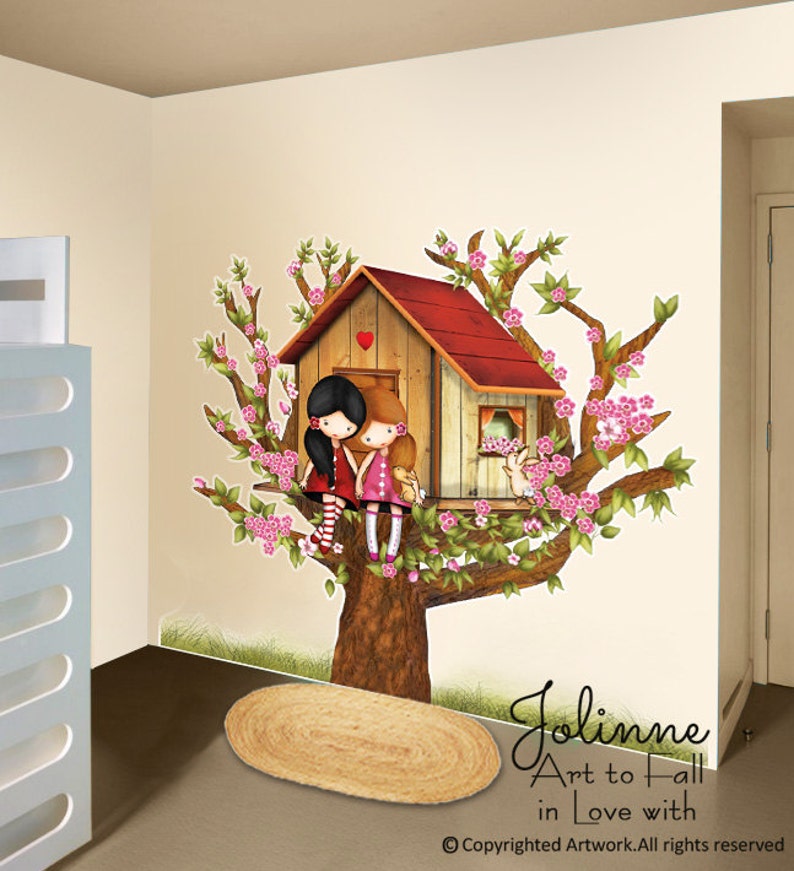Girls in Tree House Wall Decal Sisters Room Wall Decor Vinyl Big Wall ...