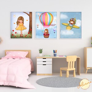 Girls room 3 pictures set,Toddler girl room decor,Girl room decor,Kid bedroom decor,Nursery wall decor girl,Pink nursery wall art set