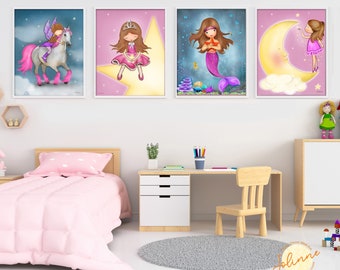 Girls room decor,Girls room prints set,Set of 4 posters for girls room,Girls nursery decor,Girls nursery wall art