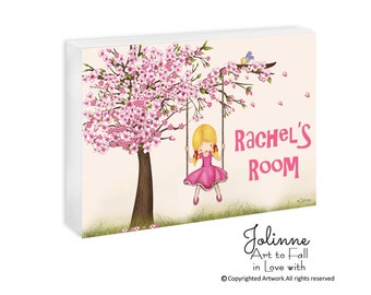 cherry blossom name sign,custom cherry blossom name sign,custom cherry sign,custom wall plaque cherry,Kids room name plaque