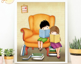 Reading is cool kids wall art,book wall decor child room,Library wall decor poster,Book nook reading poster kids,8x10 kids reading art print