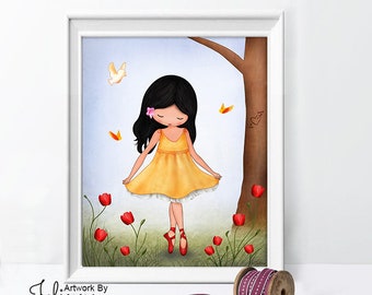 Dancing Girl Wall Art Print,Dancing Girl Picture,Dancing Ballerina Wall Art,Ballet Dance Art Poster,Ballerina Nursery Print