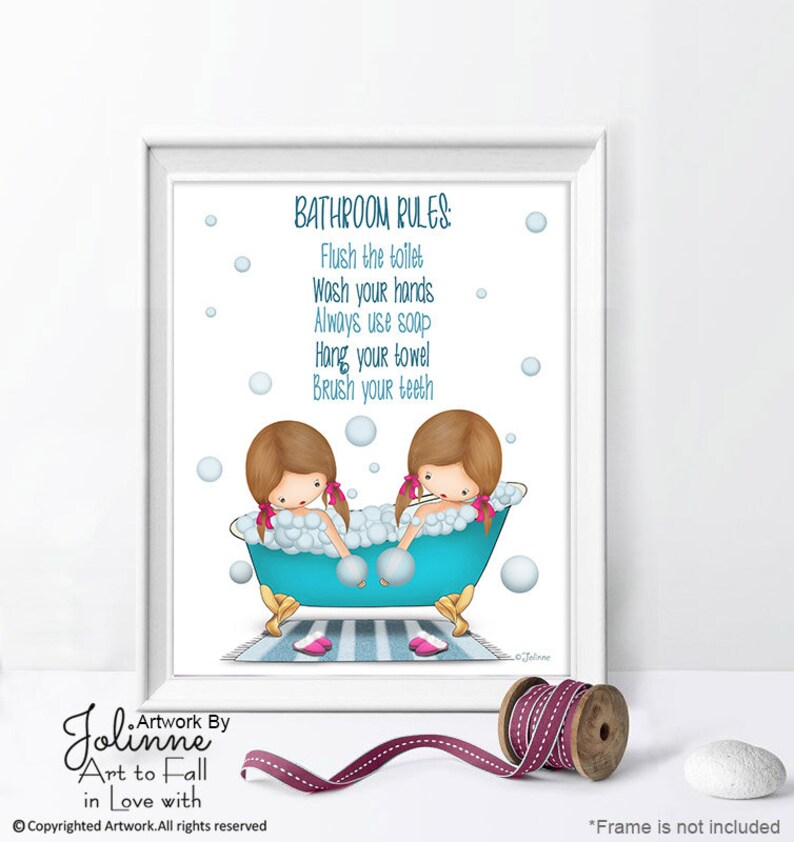 Teal bathroom rule signSisters bathroom artworkboy and girl Etsy