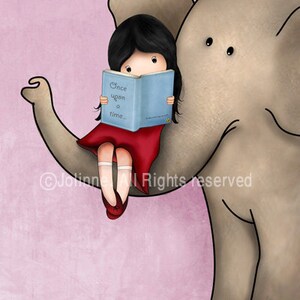 Girl reading a book on an elephant art print,Girl reading books wall art,book art nursery,book corner child room,8x10 nursery art image 7