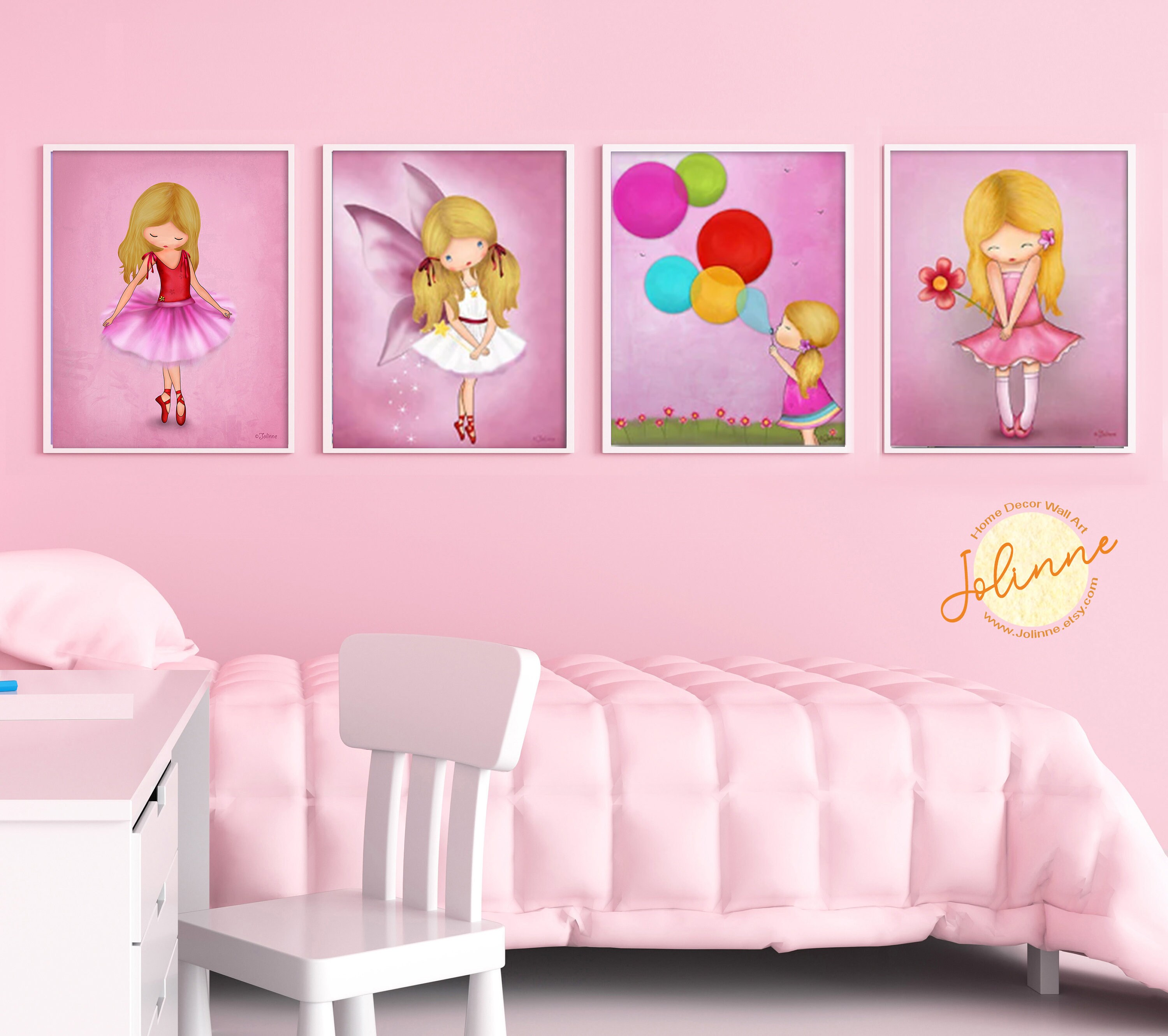 Digital Prints Toddler girl pink room wall art,set of 4 posters for