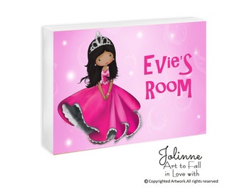 Princess Name Door Sign,Princess Personalized Name Sign,Dark Skin Princess Wall Sign,African American Princess Nursery decor wall art