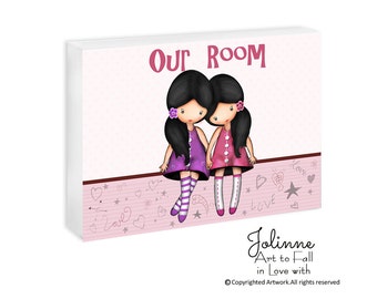 Girls room door sign, Personalized door sign for sisters bedroom, African American Sisters Room, personalized gifts for kids, nursery sign