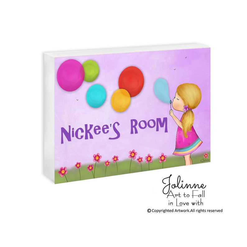 Girl Flying Balloons Door Sign Girl Bedroom Door Sign Girl Personalized Name Sign Girl Room Custom Door Sign Girl Nursery Custom Door Sign