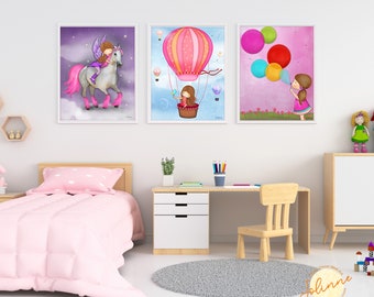 Girl room artwork 3 set,Artwork little girls room,Set of 3 posters for girls bedroom,baby girl nursery decor,Wall decor girl bedroom art
