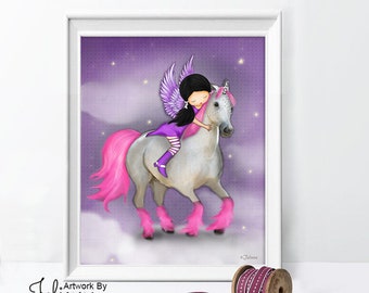 Unicorn Wall Art Poster For Girls Room | Kids Bedroom Decor