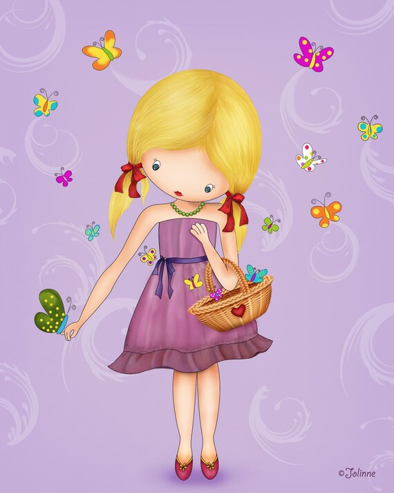 Girl And Butterflies Wall Art Posterkids Room Decorgirls Etsy