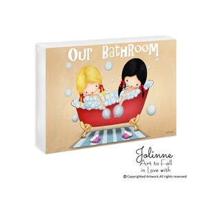 Brother and sister bathroom sign,Boy and girl wall art for child bathroom,sibling bath decor,kid personalize bath art,sibling bathroom decor image 3