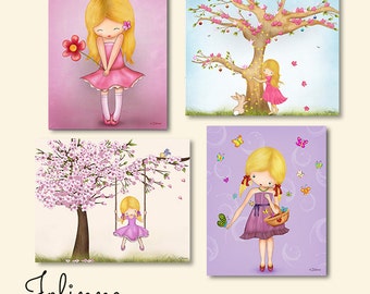 Girls Lavender Pink Wall Art Set of Posters, Kids Bedroom Artwork, Cherry Blossom Art, Newborn Nursery Decor, Art Prints set for Girls Room