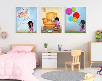 Artwork for little girls room,Girl room artwork 3 set,Set of 3 posters for girls bedroom,baby girl nursery decor,Wall decor girl bedroom art