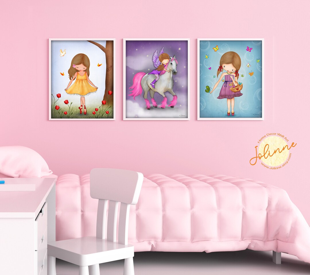 Personalized Girl Room Decor, Set of 3 Whimsical Art Prints - Etsy