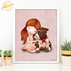 girl puppy wall art poster