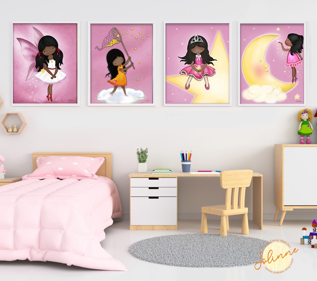 African American Girl Wall Art,girls Bedroom Decor,dark Skin Girl Wall