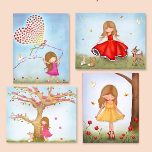 Set of 4 girl bedroom prints,8x10 art print set of 4,Artwork posters set for nursery,kids room 4 picture canvas set,8x10 girl prints set image 1