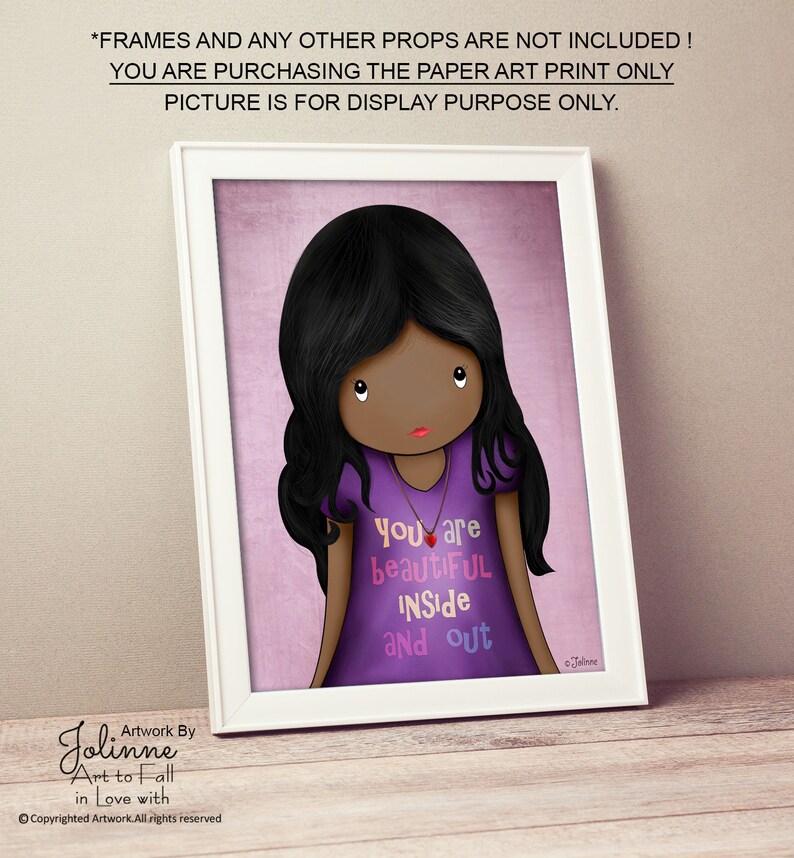 You are beautiful inside and out Girls room poster,Africa america girl wall art purple,decor toddler girl room,Africa america art child image 1