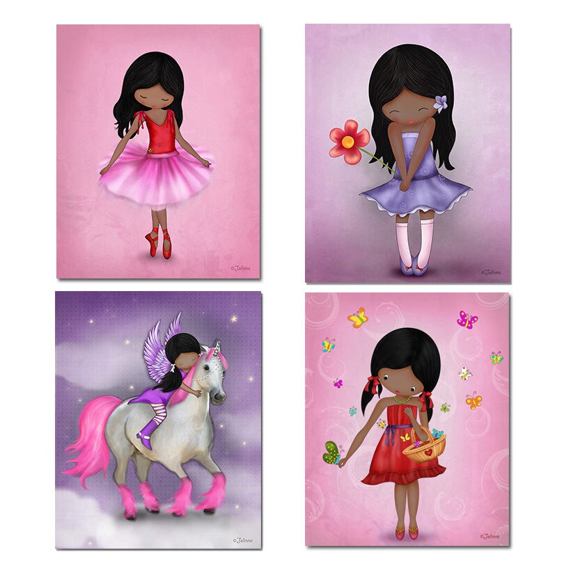 African American Girls Wall Decor Childrens Art Kids Bedroom Decor Pink Purple Artwork Nursery Wall Posters Art Prints For Kids Room