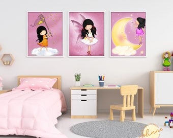 Fairy Girl Art Print Set, Pink Nursery Decor