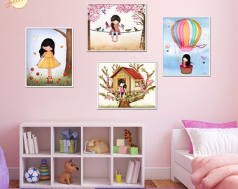 Girls room pictures,Posters for girls bedroom,Childrens wall art room decor,Art prints for girls nursery or bedroom