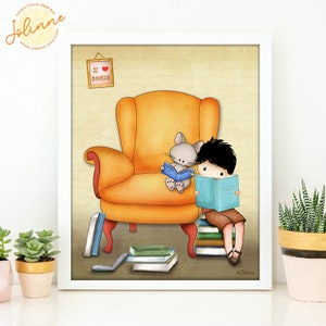 Book corner child room,book corner boy print nursery,book lover wall art kid,book nook for toddler boy,book nook poster,book reading art