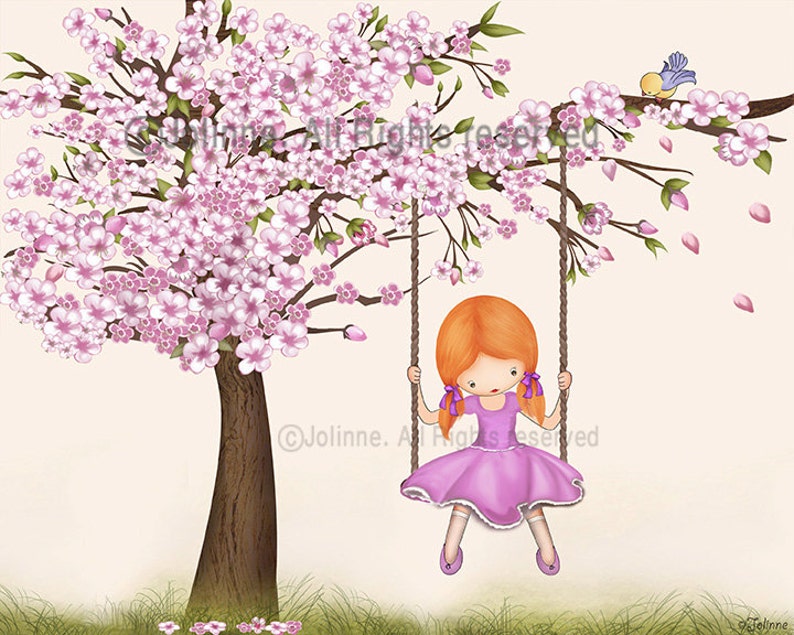 Girls Lavender Pink Wall Art Set of Posters, Kids Bedroom Artwork, Cherry Blossom Art, Newborn Nursery Decor, Art Prints set for Girls Room image 2