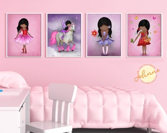 Pictures set for kids room,Girls room posters set of 4,Toddler girl room decor wall art,Girls bedroom art