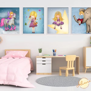 blue girls room wall decor,Girls room decor,Kids bedroom posters, Granddaughter room posters set,Toddler girl room design