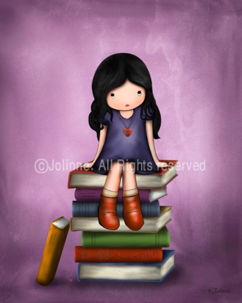 Girl on books wall art,Picture for kids room,Kids Library wall art,Reading room poster,Childrens bedroom art image 4