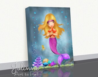 Mermaid Girls Wall Art Canvas Print Ready To Hang Picture For Kids Room