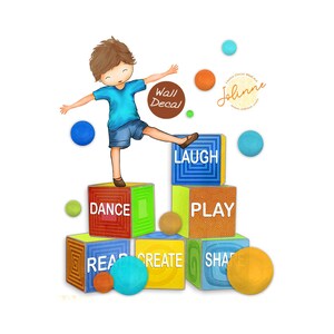Kids playroom wall decal, Boys room wall sticker, Childrens room decor wall art, Custom Hair Skin Color