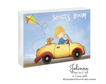 Personalized door sign for boys room,Baby boy custom name sign,Baby boy room sign,boy car wall art for kids room,baby boy nursery art