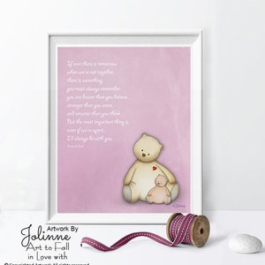 Girl nursery wall art pooh,Winnie pooh canvas art print,Winnie pooh quote,Winnie pooh newborn girl decor,Winnie pooh picture pink toddler Pink