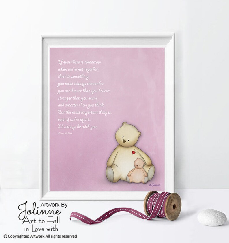 Girl nursery wall art pooh,Winnie pooh canvas art print,Winnie pooh quote,Winnie pooh newborn girl decor,Winnie pooh picture pink toddler Pink