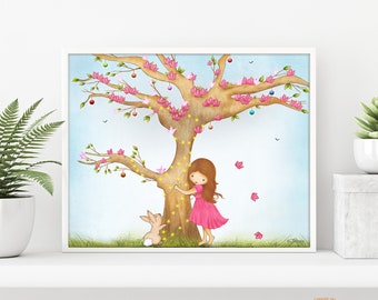Toddler girl room picture,Custom room decor art,Custom print decoration,red head girl art print,Cute picture for kids bedroom