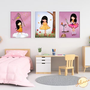 Girls room art, Set of 3 pictures for girls room,Granddaughter room decor,Girls bedroom wall art, Kids room decor, Baby girl room art