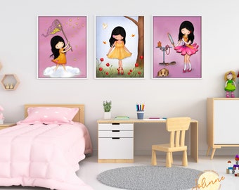 Girls room art, Set of 3 pictures for girls room,Granddaughter room decor,Girls bedroom wall art, Kids room decor, Baby girl room art