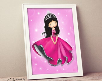 Princess Wall Art Print, Girls Room Decor, Toddler Girl Bedroom Poster, Personalized Princess Gift, Nursery Art