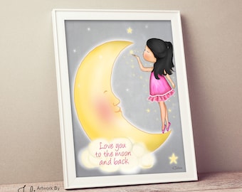 Love You to the Moon Girl's Bedroom Art Print